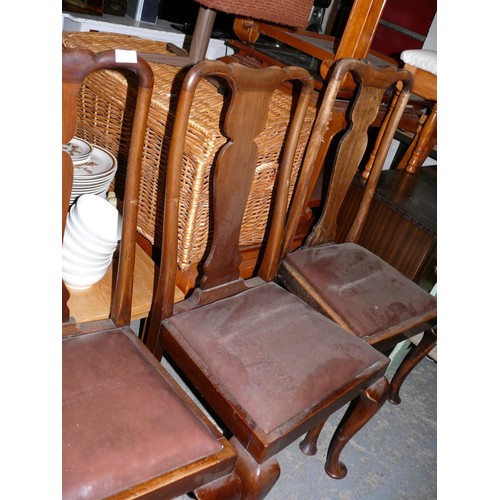 423 - 3 VINTAGE WOODEN DINING CHAIRS WITH LEATHER SEATS