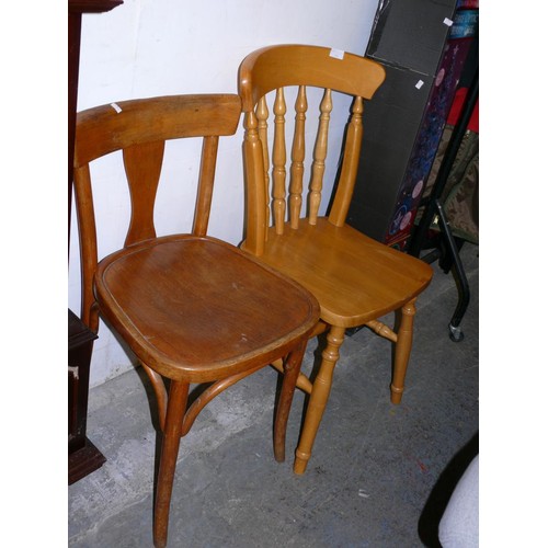 451 - 2 KITCHEN CHAIRS 1 PINE AND 1 BENTWOOD PLUS ELM WHEELBACK