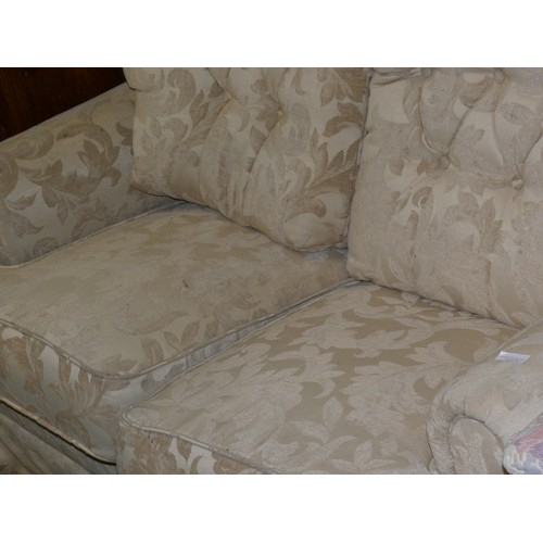 444 - 2 SEAT SOFA IN  DAMSAK LEAF DESIGN IN CHAMPAGNE