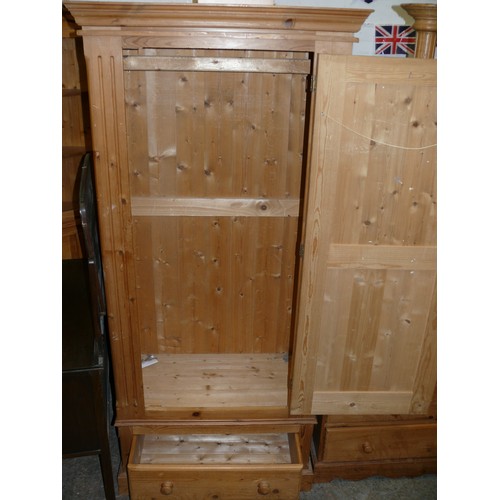 448 - SOLID PINE WARDROBE ONE DOOR AND KEY WITH  UNDERDRAWER