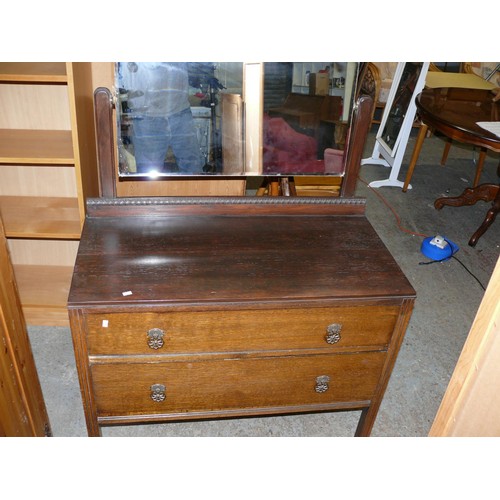 476 - VINTAGE 2 DRAWER DRESSING CHEST OF DRAWERS WITH  TILTING BEVEL EDGED MIRROR