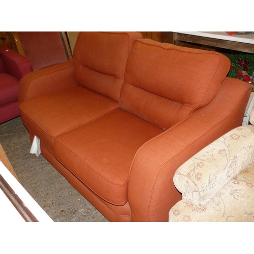 474 - 2 SEATER BURNT ORANGE MODERN SOFA