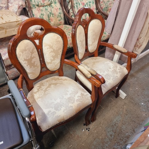 440 - A PAIR OF VICTORIAN STYLE CHAIRS WITH UPHOLSTERED SEATS