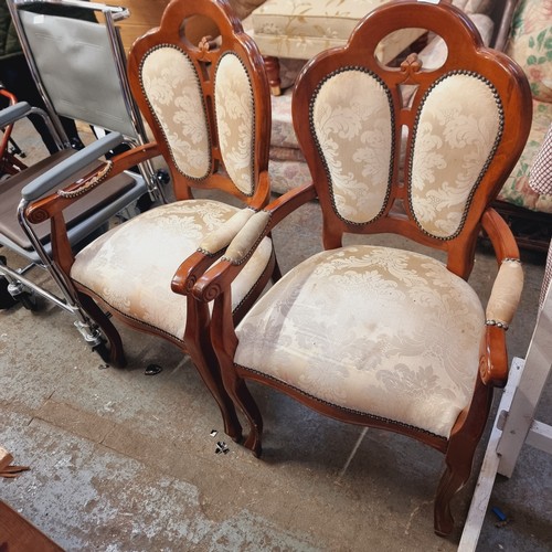 440 - A PAIR OF VICTORIAN STYLE CHAIRS WITH UPHOLSTERED SEATS