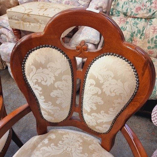 440 - A PAIR OF VICTORIAN STYLE CHAIRS WITH UPHOLSTERED SEATS