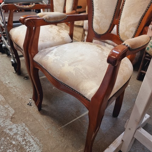 440 - A PAIR OF VICTORIAN STYLE CHAIRS WITH UPHOLSTERED SEATS