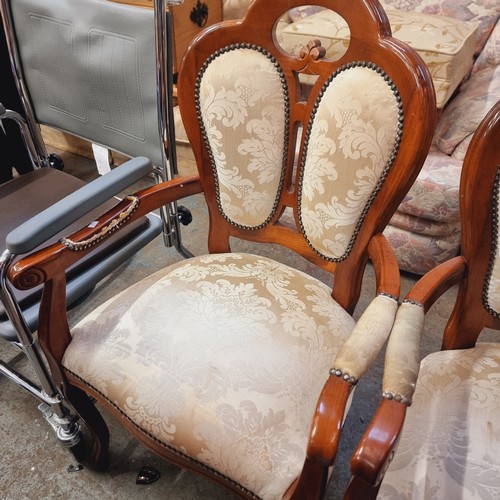 440 - A PAIR OF VICTORIAN STYLE CHAIRS WITH UPHOLSTERED SEATS