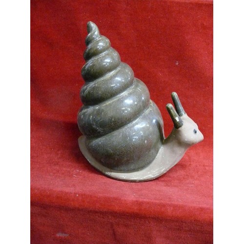 64 - STUDIO POTTERY LARGE SNAIL WITH BROWN GLAZED SHELL