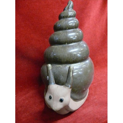 64 - STUDIO POTTERY LARGE SNAIL WITH BROWN GLAZED SHELL