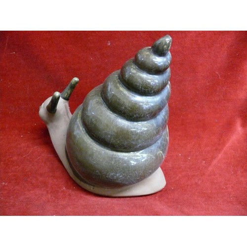 64 - STUDIO POTTERY LARGE SNAIL WITH BROWN GLAZED SHELL