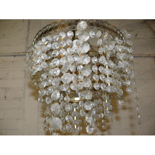 165 - A BEAUTIFUL 5 ARM CRYSTAL CHANDELIER PLUS A JEWELLED CRYSTAL WATERFALL CHANDELIER