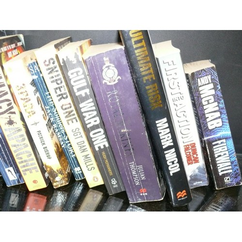 172 - COLLECTION OF MILITARY AND WAR BOOKS TO INCLUDE ANDY MCNAB FIREWALL, SAS ENCYCLOPEDIA OF SURVIVAL AN... 