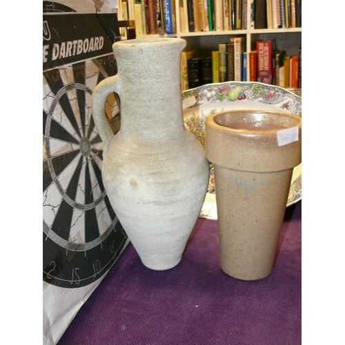 192 - LARGE STONEWARE JUG PLUS A GLAZED STONEWARE VASE