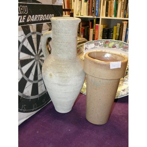 192 - LARGE STONEWARE JUG PLUS A GLAZED STONEWARE VASE