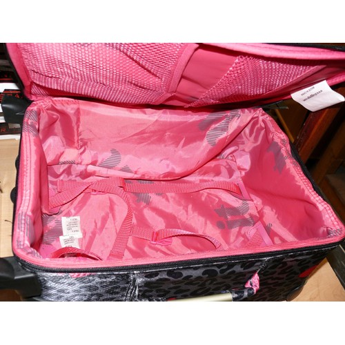 287 - SMALL TROLLEY SUITCASE WITH ANIMAL PRINT AND PINK BOW DESIGN