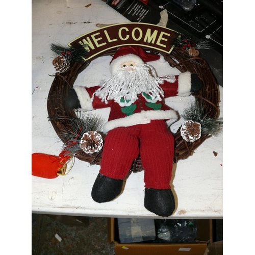 347 - CERAMIC CHRISTMAS BAUBLE WREATH, AND A SANTA WELCOME WREATH WITH FELT SANTA.