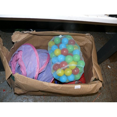 354 - GARDEN GAMES, INC BALL PIT WITH BAG OF COLOURED BALLS, SPACE HOPPER.