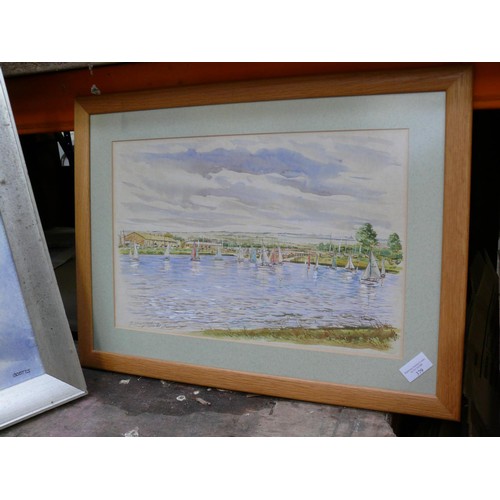 379 - WATERCOLOUR OF SAIL BOATS ON DRAYCOTE WATER. SIGNED & FRAMED.