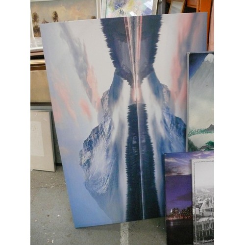 382 - QUANTITY OF CANVAS PAINTING & PRINT WALL ART, SOME VERY LARGE.