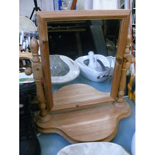 399 - LARGE RUSTIC PINE TILTING BEVELL EDGED MIRROR