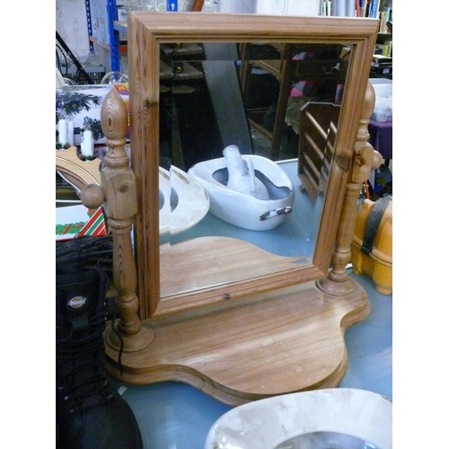 399 - LARGE RUSTIC PINE TILTING BEVELL EDGED MIRROR