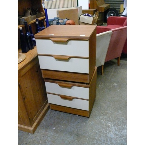 470 - PAIR OF 2 DRAWER BEDSIDES, CREAM FRONT AND WOOD EFFECT TOPS AN HANDLES 'RETRO'