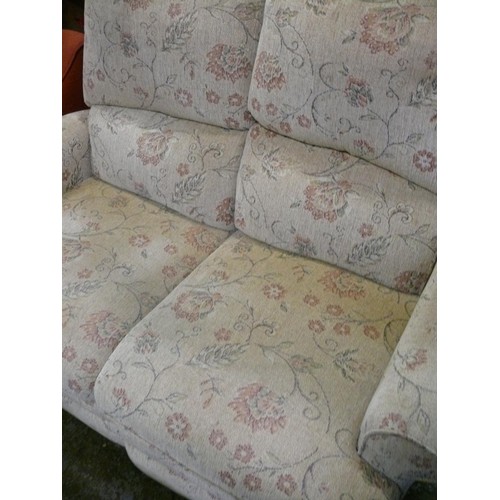 475 - 2 SEATER CHENILLE UPHOLSTERED SOFA, MANUAL RECLINER