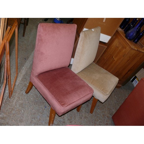 477 - 2 CHAIRS -ONE DUSKY PINK VELOR AND ONE CHAMPAGNE VELOR