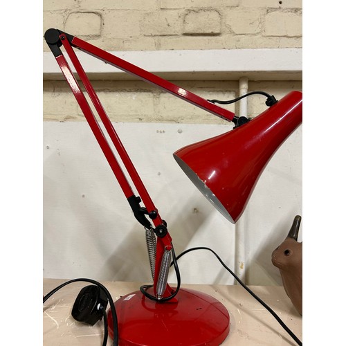 62 - ANGLEPOISE TYPE LAMP IN RED - WORKING WHEN LOTTED