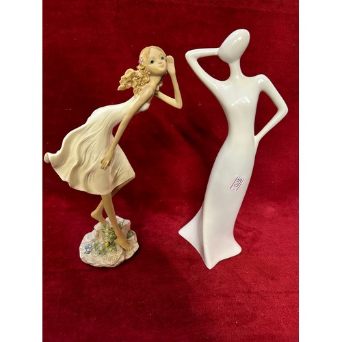 66 - THREE CONTEMPORARY STYLE FIGURES IN WHITE CERAMIC AND RESIN