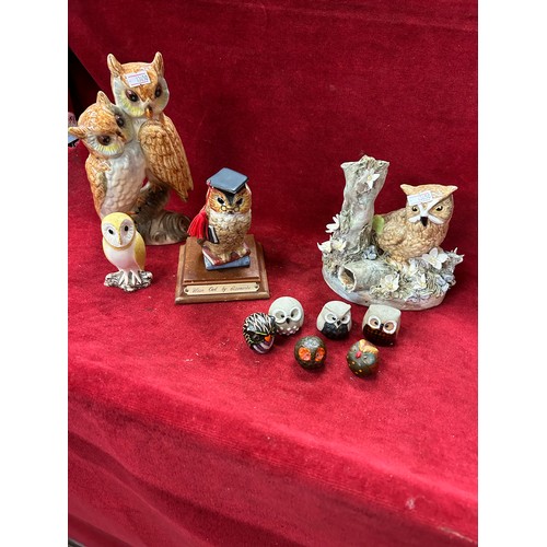 162 - COLLECTION OF CERAMIUC AND RESIN OWL ORNAMENTS INCLUDING DEMA HOLLAND, ANOTHER SIGNED DIGBY ETC