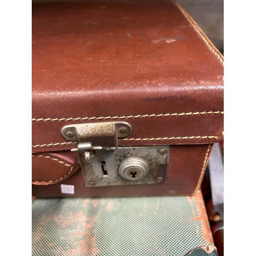 167 - TWO VINTAGE SUITCASES, ONE IN LEATHER WITH CONTENTS OF VINTAGE LINEN