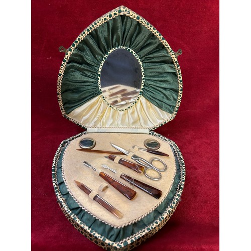 102 - ART DECO MUSICAL MANICURE SET IN ORIGINAL SHIELD SHAPED BOX