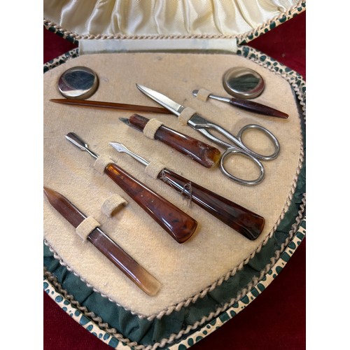 102 - ART DECO MUSICAL MANICURE SET IN ORIGINAL SHIELD SHAPED BOX