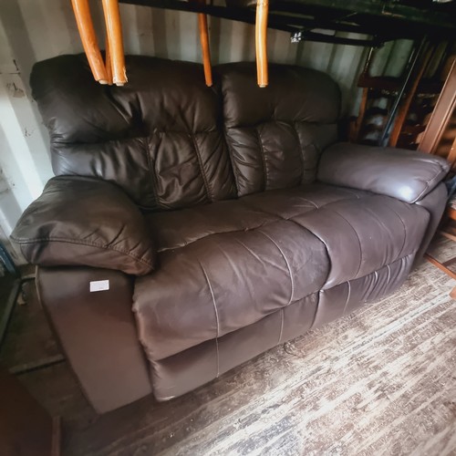 591 - BROWN LEATHER SOFA + ARMCHAIR