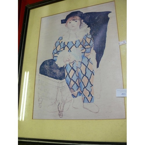 350 - PICASSO- THE UNFINISHED PICTURE OF THE HARLEQUIN. FRAMED AND GLAZED