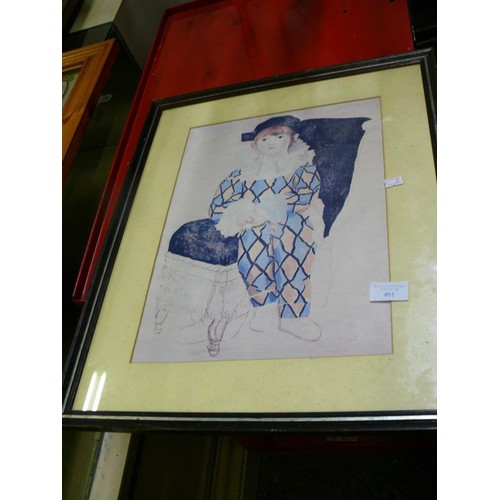 350 - PICASSO- THE UNFINISHED PICTURE OF THE HARLEQUIN. FRAMED AND GLAZED