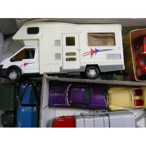 363 - COLLECTABLE VINTAGE DIE-CAST VEHICLES. INC MOTOR HOME, RED LONDON BUS, BIN LORRY, SPEEDBOAT, TRUCKS ... 