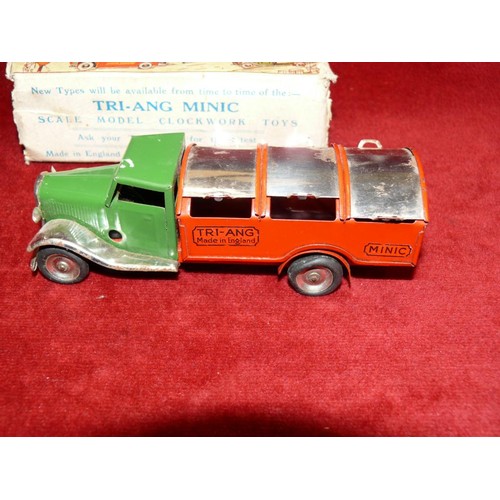 381 - TRI-ANG MINIC MINIATURE CLOCKWORK TIN-PLATE & DIE-CAST TRUCK. NO KEY. WITH BOX.