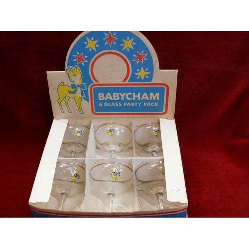 388 - LOVELY SET OF 6 RETRO BABYCHAM GLASSES IN ORIGINAL 'PARTY PACK' BOX