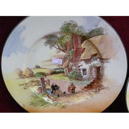 398 - ROYAL DOULTON SERIES WARE. 2 X RUSTIC ENGLAND PLATES & OLD ENGLISH COACHING SCENES SERVING DISH.