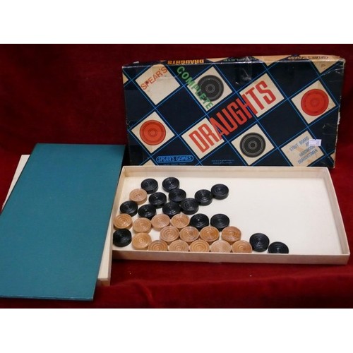 399 - VINTAGE BACKGAMMON CHECK-O-KIT, AND DRAUGHTS. IN ORIGINAL BOXES.