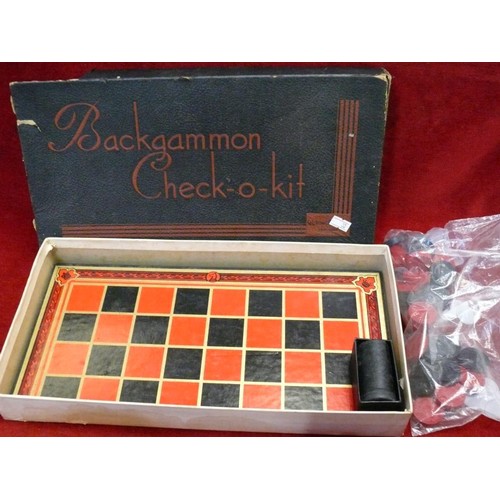 399 - VINTAGE BACKGAMMON CHECK-O-KIT, AND DRAUGHTS. IN ORIGINAL BOXES.