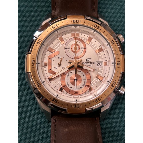 33 - Casio Edifice Chronograph Watch EFR-539L DY Gents Wristwatch WITH LEATHER STRAP