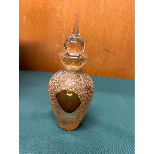 4 - vintage gold frosted perfume bottle with stopper and viewing plane