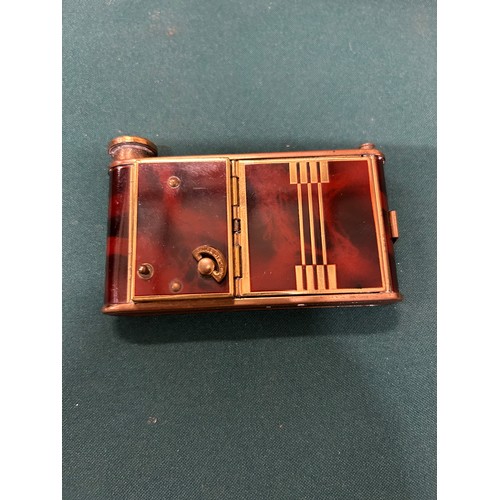 37 - A LADIES VINTAGE ART DECO MUSICAL COMPACT, COMPLETE MANICURE SET, AND LIPSTICK  .