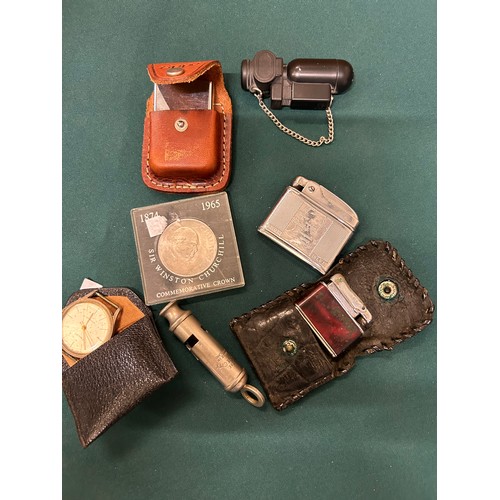 40 - A COLLECTION OF LIGHTERS INCLUDING BUTANE TORCH  ZIPPO IN LEATHER CASE CALIBRI  A ROCAR VINTAGE WATC... 