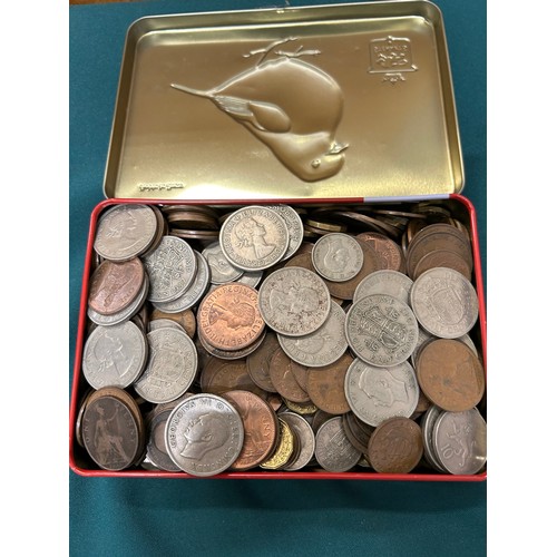 43 - A TIN FULL OF BRITISH COINS OLD AND VINTAGE - HEAVY TOTAL WEIGHT