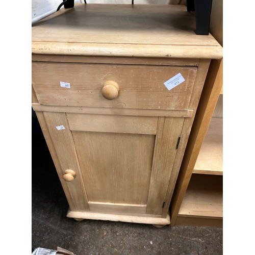 471 - SMALL PINE CUPBOARD WITH 1 DRAWER. ON BUN FEET