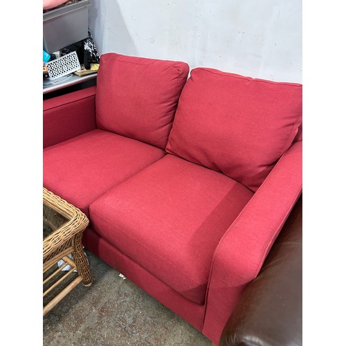 463 - 2 SEATER BURGUNDY SOFA.